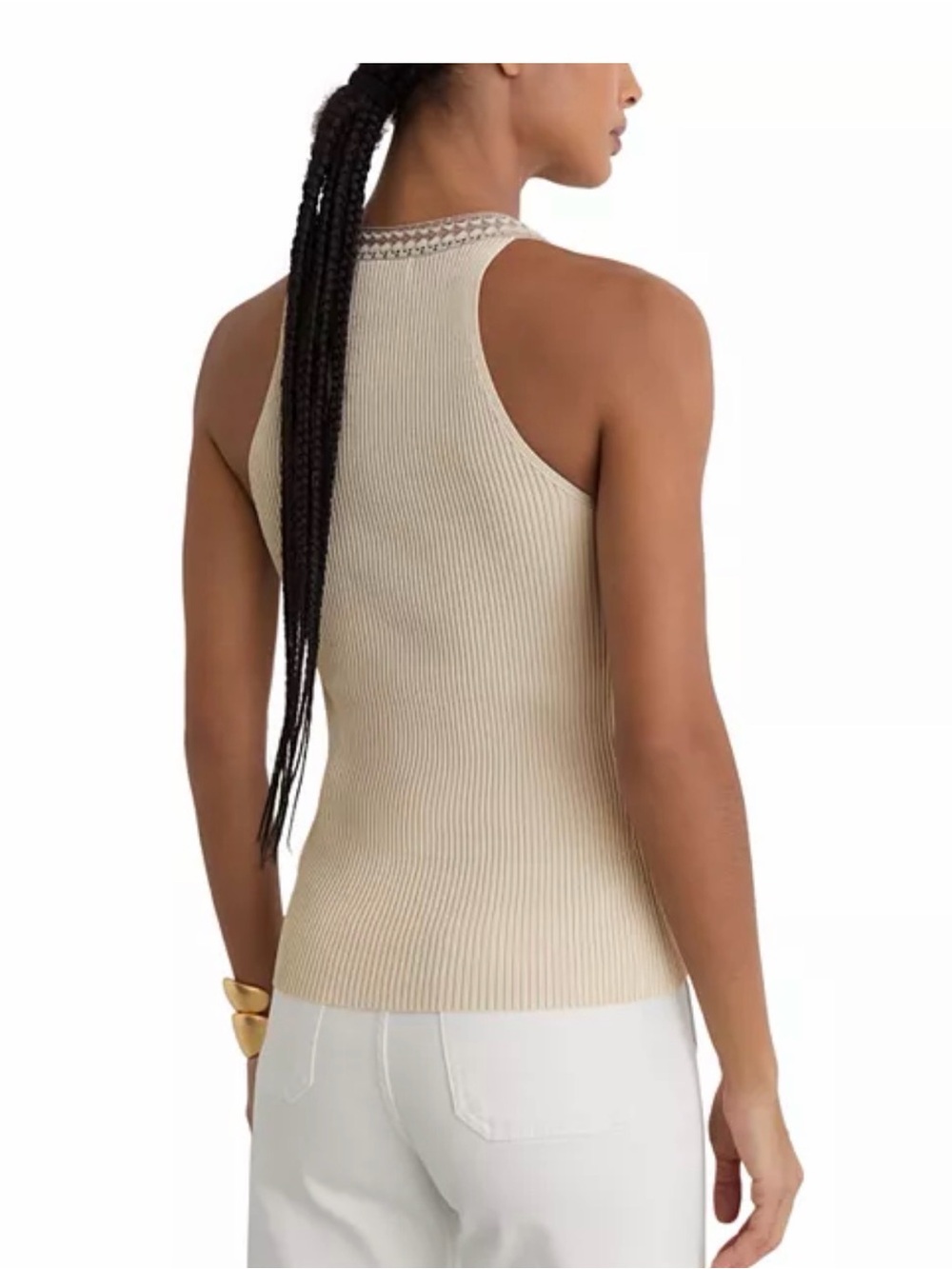 Reiss Cream Ribbed V-Neck Tank with Trim - Picture 3 of 4